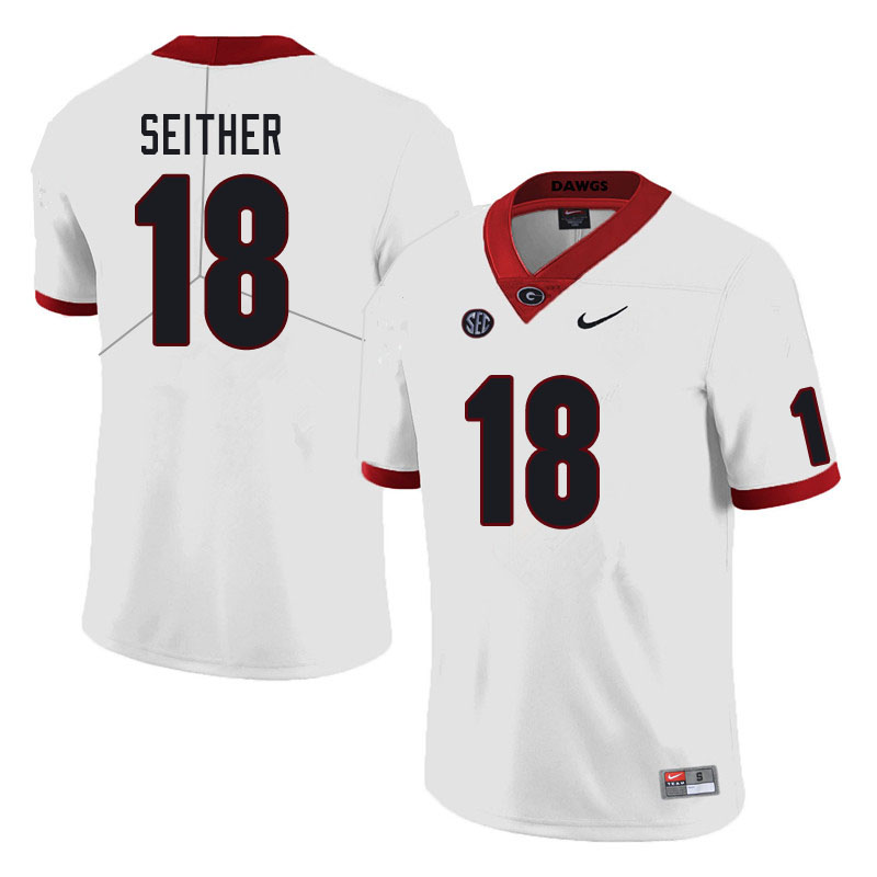 Men #18 Brett Seither Georgia Bulldogs College Football Jerseys Sale-White - Click Image to Close